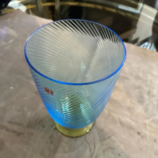 1980s Modern Blue and Yellow Murano Glass Vase by Carlo Moretti For Sale - Image 6 of 13