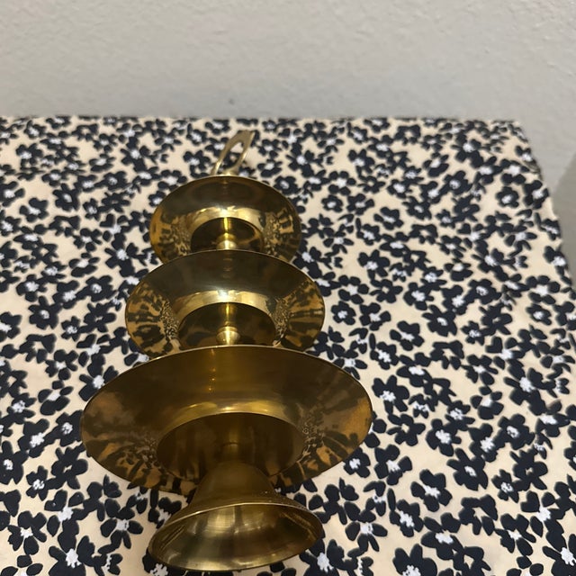 Vintage 3-Tier Indian Etched Brass & Enamel Serving Stand - Floral Design For Sale - Image 4 of 4