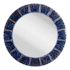 2/5 Blue Hand-Painted Enamel Mirror by Bodil Eje, Denmark 1960s