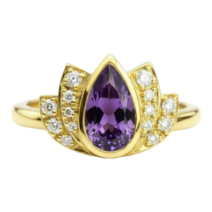 Lotus Gold Ring With Amethyst Silver, Gold, Size 6