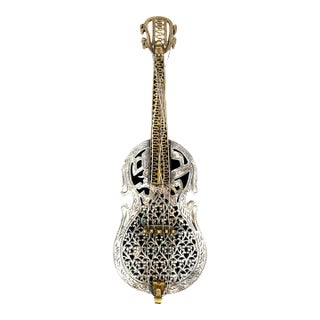 Mid 20th Century Netafim Sterling Silver 925 Filigree Judaica Spice Box Guitar For Sale