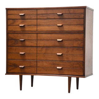 Refinished Walnut Mid Century Tall Dresser For Sale