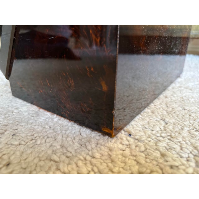 Plastic Acrylic Magazine Box with Brass Handle in Faux Tortoiseshell, 1970s For Sale - Image 7 of 18