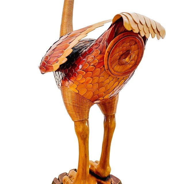 Large Scale 1970s Wicker & Bamboo Standing Ostrich Box For Sale - Image 9 of 13