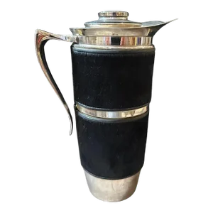 1980s Modernist Black Cavallino and Silver Plated Italian Thermos Carafe
