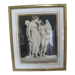 Emile Lassalle After Achille Deveria 19thc Lithograph Cupid Comforting Psyche