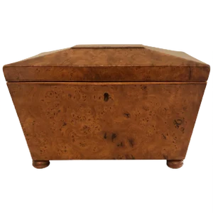 19th Century Sarcophagus Shaped Burr Elm Tea Caddy
