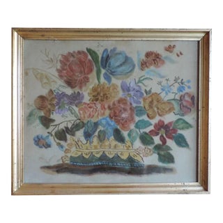 19th Century American Empire Folk Art Theorem of a Flower Basket For Sale