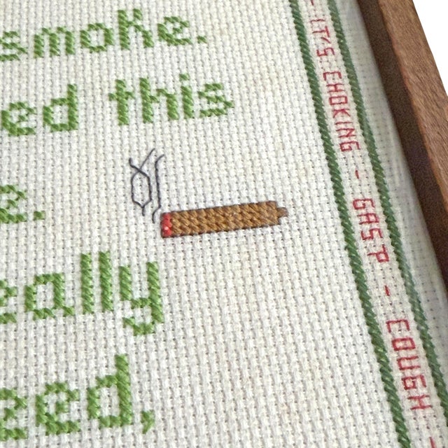 White 'Please Take Your Butt Outside', Framed Cross Stitch Embroidery For Sale - Image 8 of 12