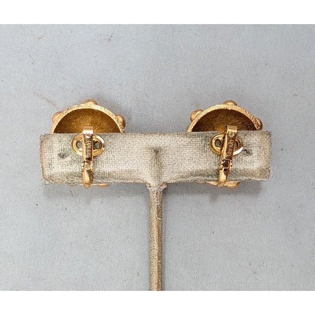 1960s Vintage 1960s Signed Crown Trifari Round Goldtone Studded Clip Earrings-2 Pieces For Sale - Image 5 of 7
