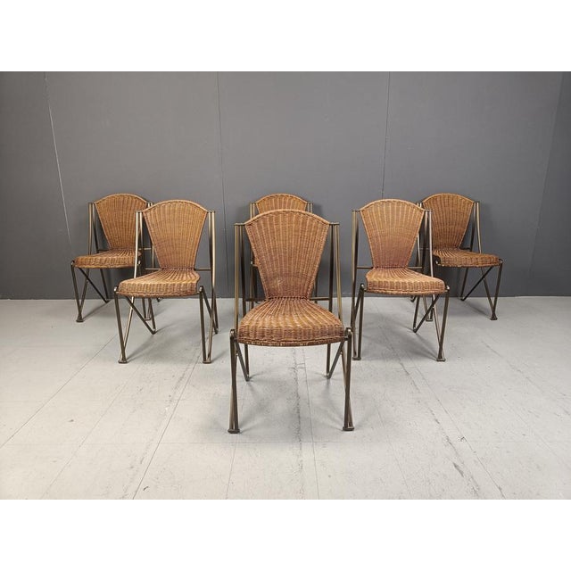 Abanica Chairs in Wicker attributed to Oscar Tusquets for Aleph, 1990s, Set of 6 For Sale - Image 4 of 12