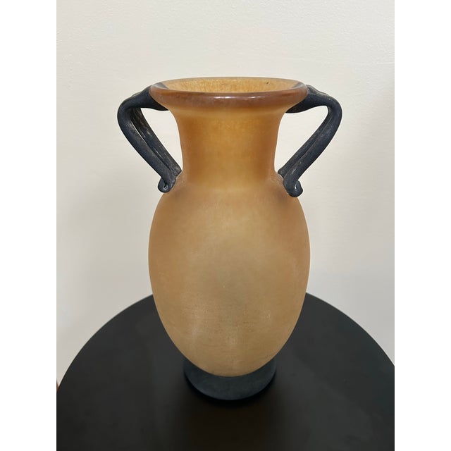 Hollywood Regency Murano Glass Amphora Scavo Vase Frosted Amber Gold Table Vase Ea Made in Italy For Sale - Image 3 of 12