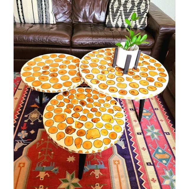 Ivory Moroccan Mid-Century Style Wooden and Resin Side Table 1 For Sale - Image 8 of 9