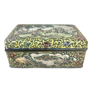Early 20th Century Chinese Canton Enamel on Copper Figural Box With Qianlong Mark For Sale