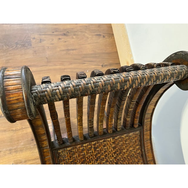 Wood Late 20th Century Bamboo Wrapped Hollywood Regency Neoclassical Style Bench For Sale - Image 7 of 7