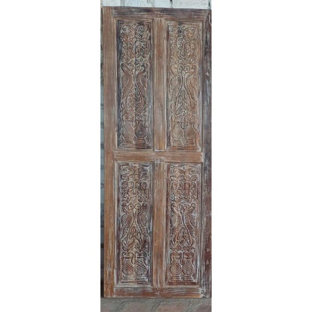 Mid-Century Modern Antique Whitewashed Hand-Carved Sliding Barn Door With Birds & Floral Motifs 96x36 For Sale - Image 3 of 4
