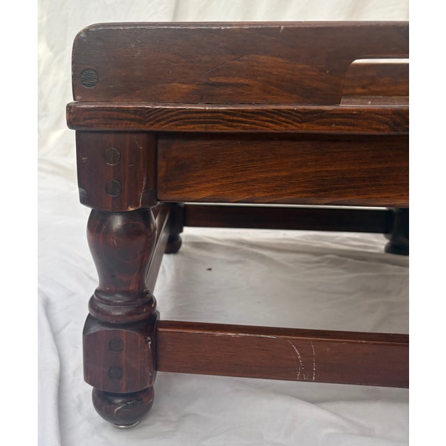 Ethan Allan Heirloom Collection Leather and Solid Wood in Nutmeg Finish Footstool For Sale - Image 13 of 13