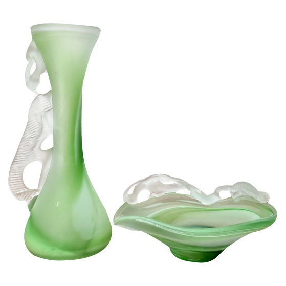 Vintage French Art Glass Carafe and Bowl, 1970s, Set of 2 For Sale