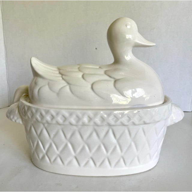 Ceramic Vintage Ceramic Pottery Lidded Duck Tureen With Ladle For Sale - Image 7 of 10