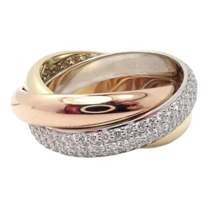 Cartier Trinity Classic Diamond 18k White Yellow Rose Gold Band Ring, size 6.25