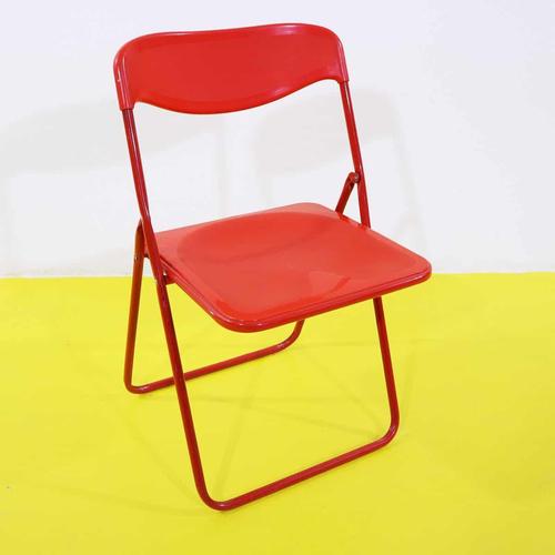 Red Plastic Folding Chair with Metal Frame For Sale - Image 9 of 9