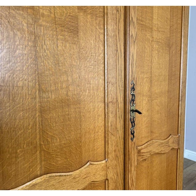 Vintage French Louis XVI Style Carved Oak 4-Door Wardrobe For Sale - Image 12 of 14