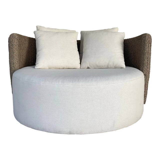 Organic Modern Indoor Outdoor Greige Wicker Swivel Sunset Day Bed For Sale