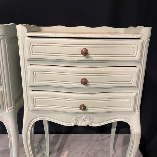 White Antique French Painted 3 Drawer Louis XV Night Stands -a Pair For Sale - Image 8 of 13