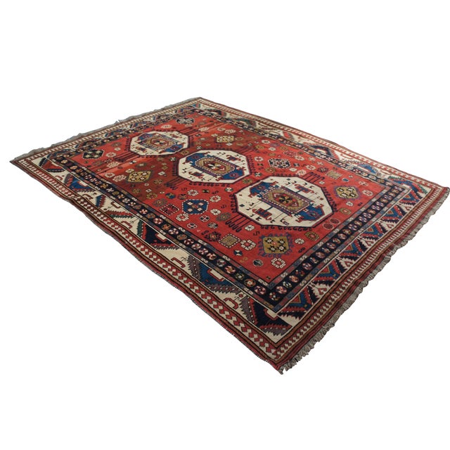 Tribal Semi Antique Hand Knotted Tribal Geometric Medallion Wool Area Rug 7' X 9' For Sale - Image 3 of 16