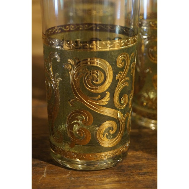 Mid-Century Modern 1950s Mid Century Modern Culver Baroque 22kt Green Tom Collins Glasses - Set of 8 For Sale - Image 3 of 6
