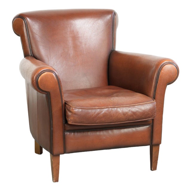 English Style Club Chair in Sheepskin Leather For Sale
