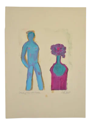 Arthur Krakower "Standing Nude With Flowers" Original Monotype C.2005