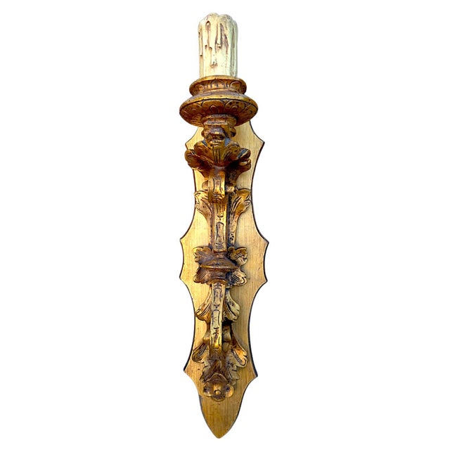 1940s Rococo Hollywood Regency Style Parcel Gilded Single Candle Wall Sconce For Sale - Image 4 of 6