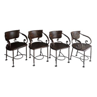 Arhaus Leather and Iron Chairs - Set of 4 For Sale
