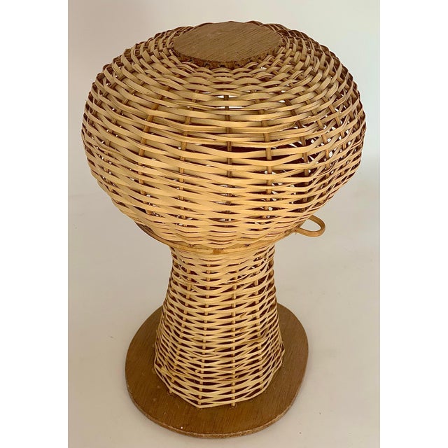 Antique Victorian Style Wicker Mannequin Head, Hat Stand, Store Display Form Woven in Natural With Wood Base and Top For Sale - Image 4 of 12
