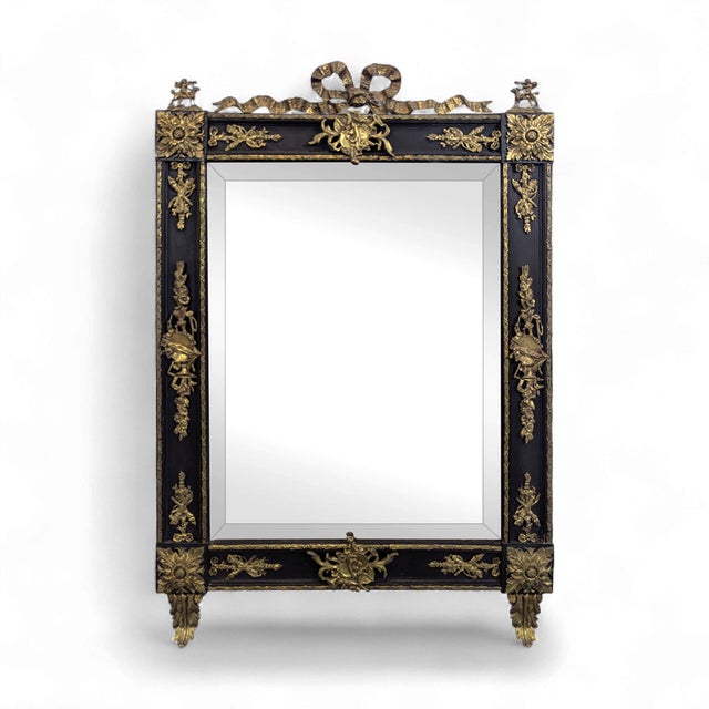 Napoleon III Mirror in Blackened Wood and Bronze For Sale
