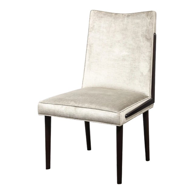 Mid-Century Modern Ebonized Walnut & Platinum Velvet Side Chair For Sale