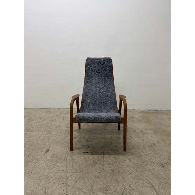 Mid-Century Modern Yngve Ekström Lamino Teak Wood Frame Armchair With Sheepskin Fabric for Swedese For Sale - Image 3 of 17