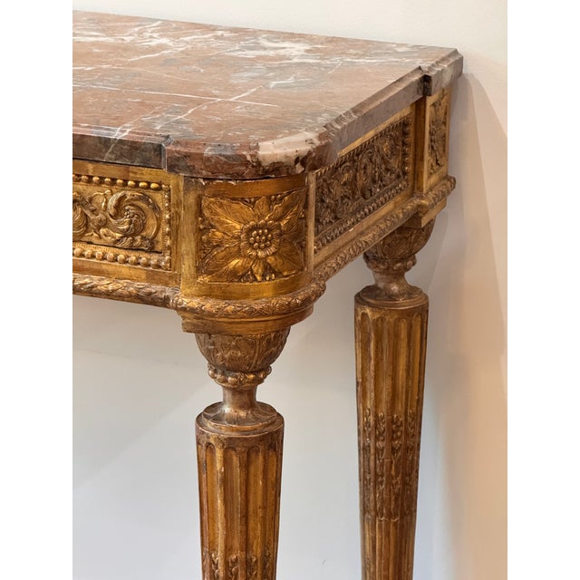 Late 18th Century French Carved Giltwood Marble Top Console Table For Sale - Image 6 of 13