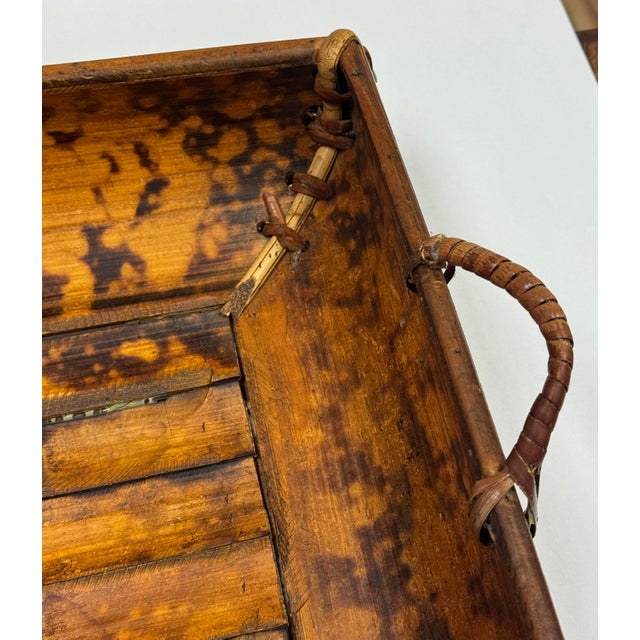 Vintage Burnt Tortoise Shell Rattan Basket Tray For Sale - Image 12 of 12