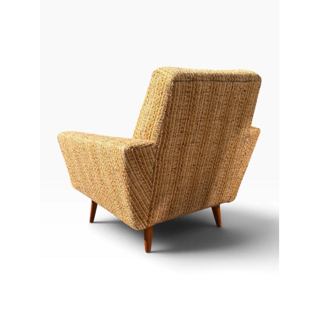 Pair of Danish Modern Lounge Chairs | Sculptural Flared Arms in Woven Tweed | Tapered Wood Legs | C. 1960s For Sale - Image 11 of 16
