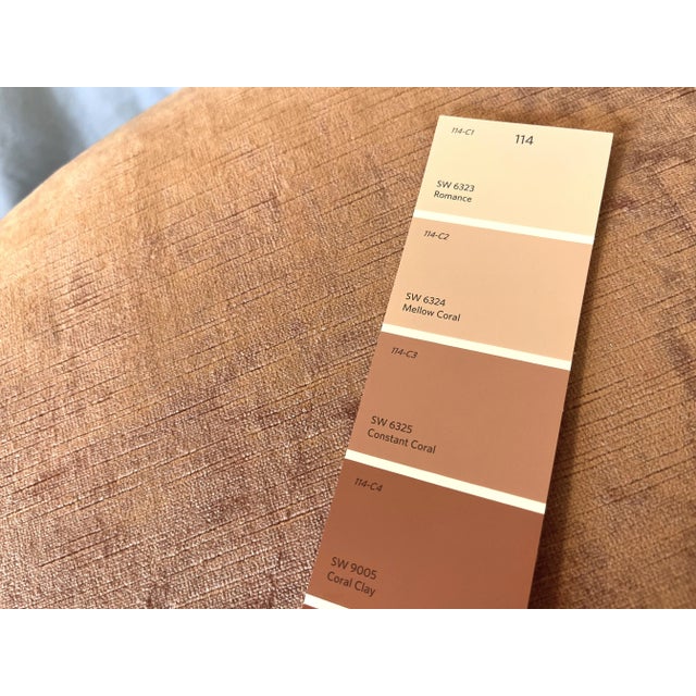 Salmon Vintage French Oval Vanity Stool With New Velvet Upholstery For Sale - Image 8 of 12