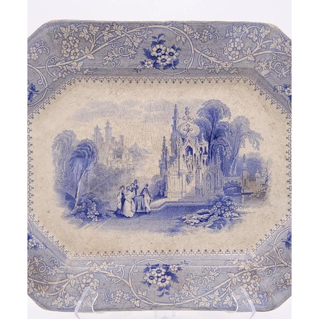 A Staffordshire blue and white platter in the "Columbia" pattern.