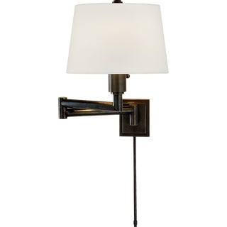 Chapman & Myers for Visual Comfort Signature Chunky Swing Arm in Bronze with Linen Shade For Sale