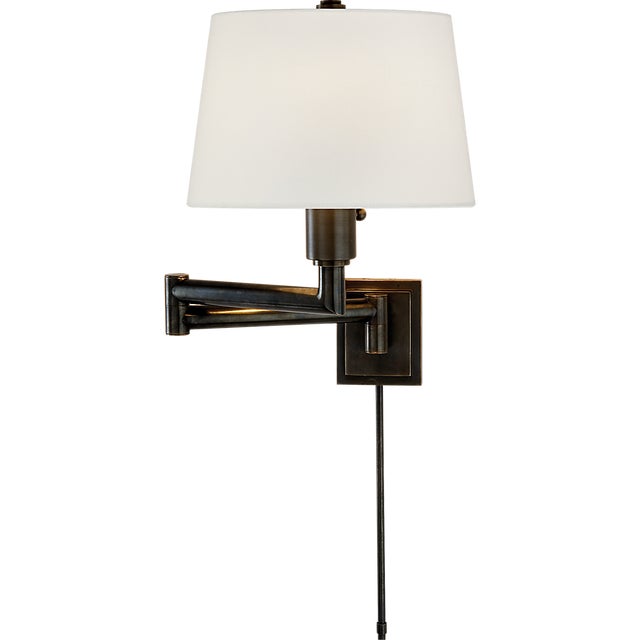 Chapman & Myers for Visual Comfort Signature Chunky Swing Arm in Bronze with Linen Shade For Sale