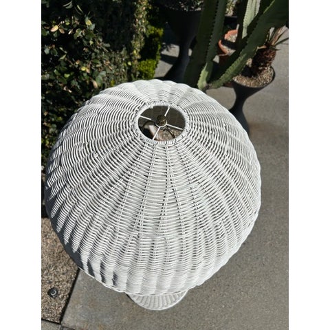 Vintage White Wicker Floor Lamp With Dome Shade For Sale - Image 9 of 14