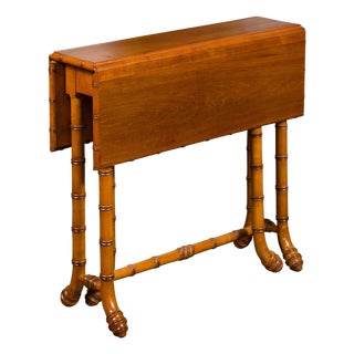 English Walnut Drop-Leaf Table with Faux-Bamboo Base, circa 1900 For Sale