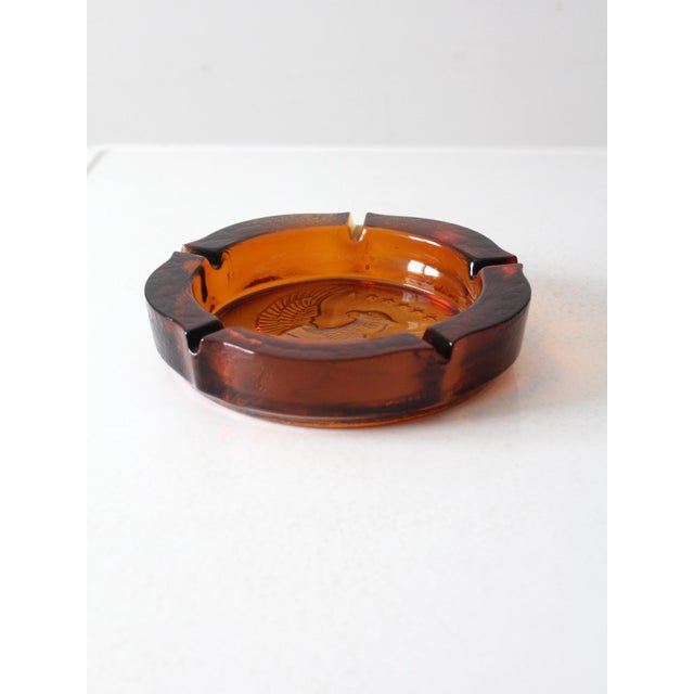 Glass Vintage Amber Glass Eagle Ashtray For Sale - Image 7 of 9