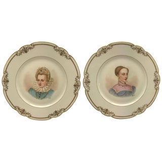 Antique Sevres France Portrait Plates, Hand-Painted Artist Signed - a Pair For Sale