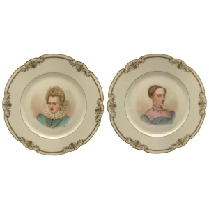 Antique Sevres France Portrait Plates, Hand-Painted Artist Signed - a Pair